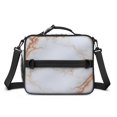thumbnail image 2 of White and Copper Marble Pattern Insulated Lunch Bag with Shoulder Strap and Bottle Holder,Bento School Lunch Bag Box,11x9.5x3.5 Inches, 2 of 5