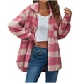 thumbnail image 2 of Meichang Jackets for Women Fleece Long Sleeve Shacket Plaid Print Outwear Lapel Button Down Coat with Pockets Fall, 2 of 9