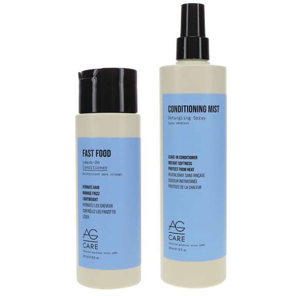 AG Care Fast Food Leave-On Conditioner 8oz & Conditioning Mist Detangling Spray 12 oz Combo Pack