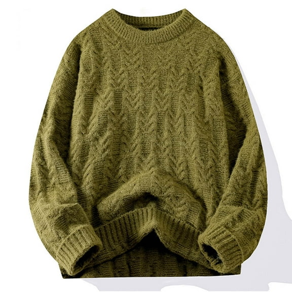 Juslio Men Sweaters Pullovers Sweaters Solid Crew Neck Long Sleeve Fashion Army Green