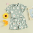 thumbnail image 2 of Okbabeha Toddler Girl Summer Outfit Baby Daisy Crew Neck Short Sleeve T Shirts Tops and Shorts Set Cute 2Pcs Clothes, 2 of 7