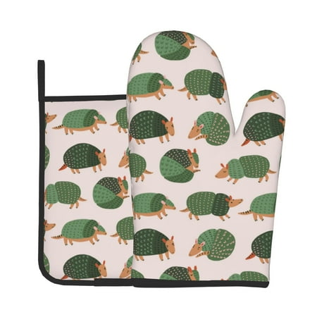 

Tebeau Cute Armadillo Print Oven Mitts and Pan Racks 2-Piece Set Kitchen Oven Mitts and Pan Racks Heat Resistant 500 °F for Baking and Cooking