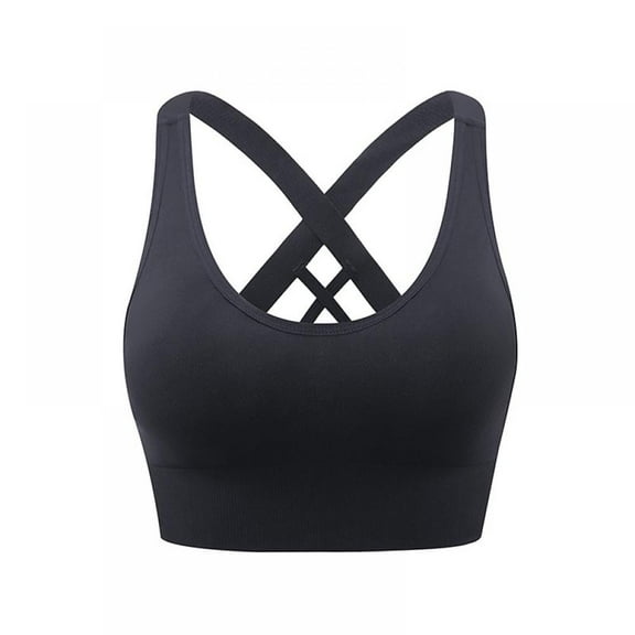 Baywell Strappy Sports Bra for Women, Sexy Crisscross Back Medium Support Yoga Bra with Removable Cups Black 40/90BCD,42/95ABC