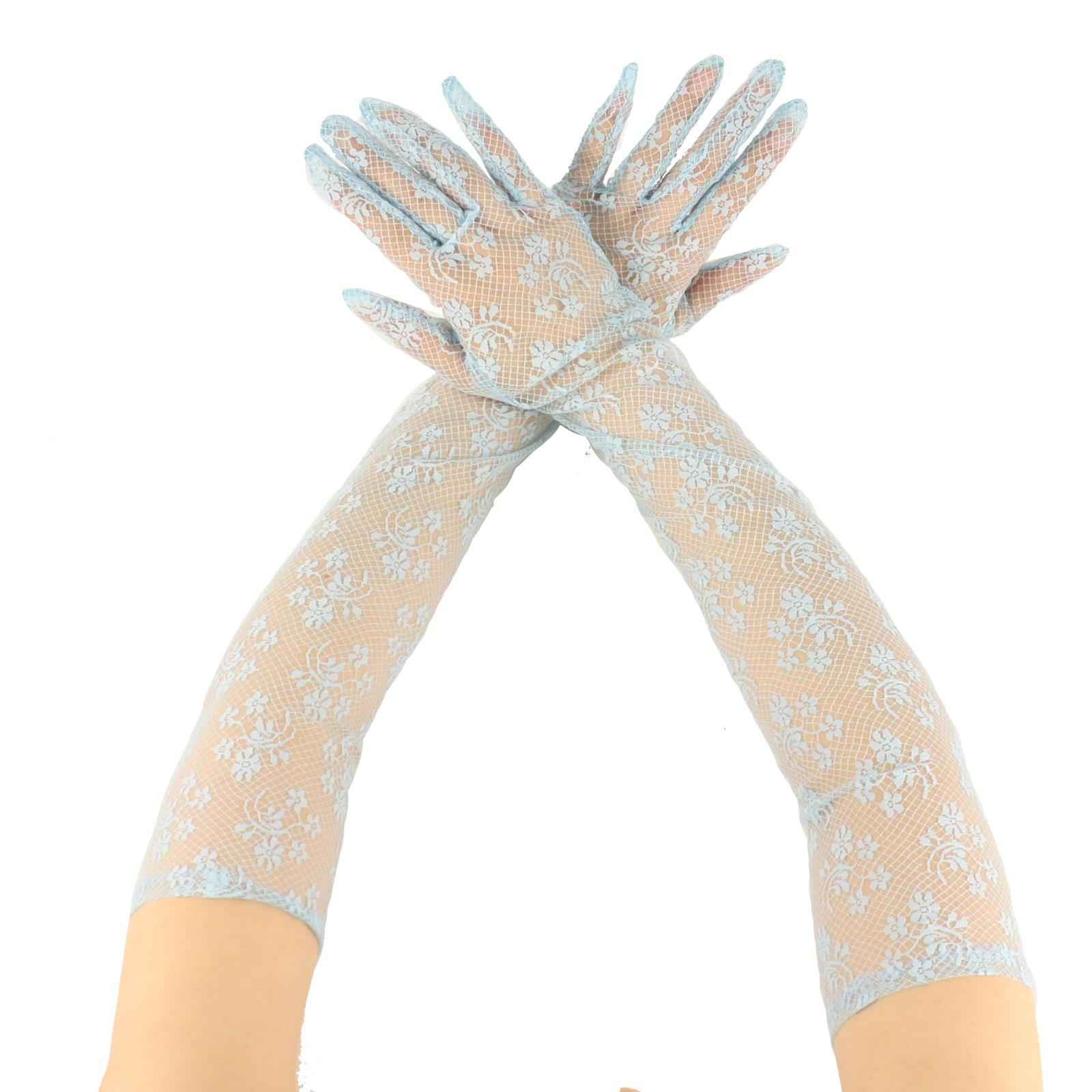 Sexy Floral Sheer Lace Tea Party Vintage Style Opera 22" Long Dressy Gloves Lt. Blue Walmart