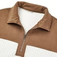 thumbnail image 4 of RongHuan Mens Pullover Quarter Zip Vintage Shirt Color Block Lapel Sweatshirts Long Sleeve Sport Tops, 4 of 6