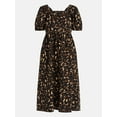 thumbnail image 2 of Time and Tru Women's Midi Dress with Puff Sleeves, XS-XXXL, 2 of 4