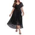 thumbnail image 5 of FOLUNSI Lace Evening Gown Knit - V-Neck Flutter Sleeve Dress - 2XL, 5 of 11