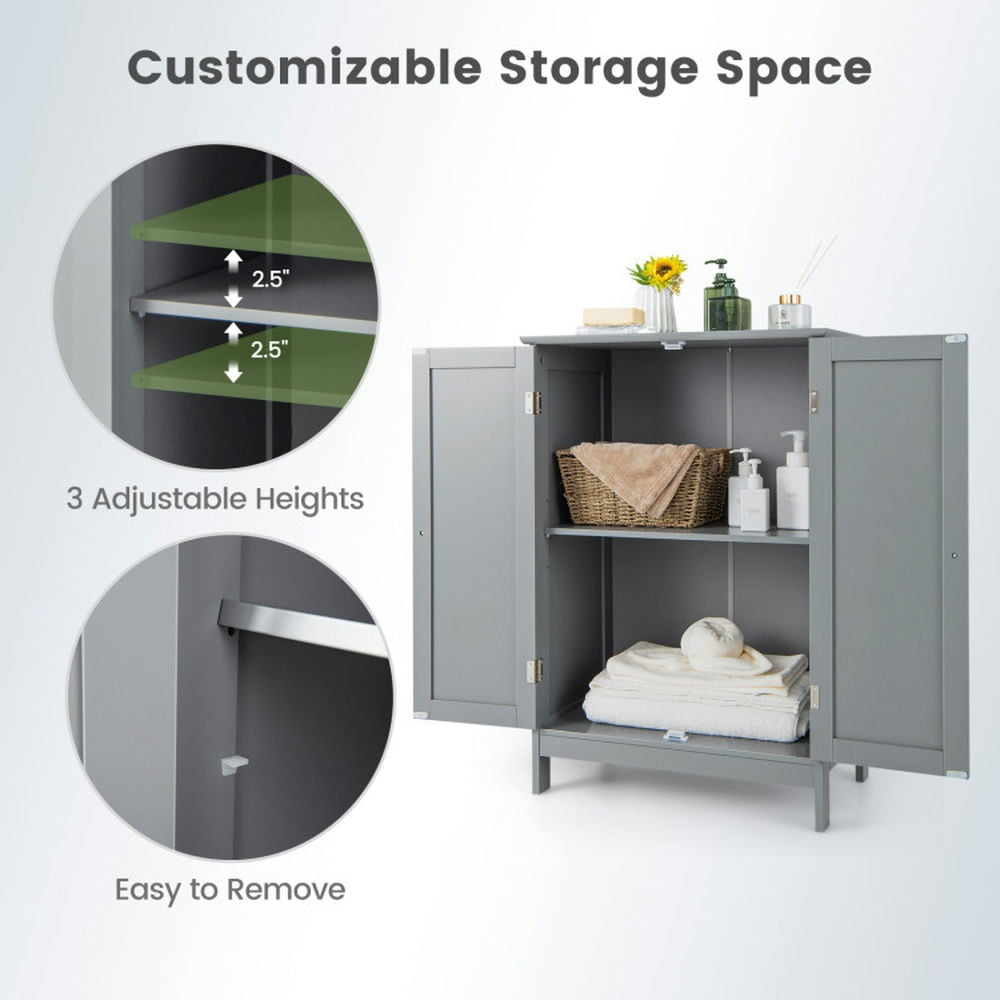 Finihen Bathroom Storage Cabinet, Bathroom Floor Cabinet, Bathroom Floor Storage Double Door Cupboard Cabinet, for Bathroom, Living Room, Bedroom, Kitchen, Gray Finihen Bathroom Storage Cabinet, Bathroom Floor Cabinet, Bathroom Floor Storage Double Door Cupboard Cabinet, for Bathroom, Living Room, Bedroom, Kitchen, Gray