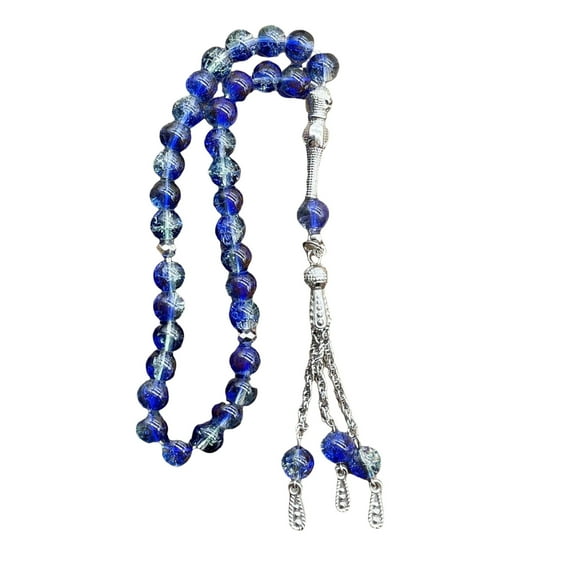 Islamics Prayer Beads 33 Tasbih Ice Cracked Glass Rosary Necklace for Muslims Worship and Spiritual Reflection