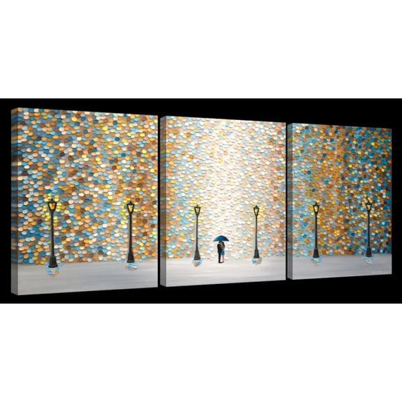 Elephant Stock Kiss Under The Golden Rain Wall Art - Horizontal Multi Panel Canvas - Living Room Wall Decor - Love Multi Panel - Black And Blue Decor By Ekaterina Ermilkina - 26" x 12"