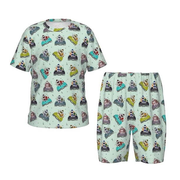 Balery Lighthouse Conjunto de Pijama Infantil de Manga Corta con Estampado – Ropa de Dormir de Algodón Suave-3X-Large