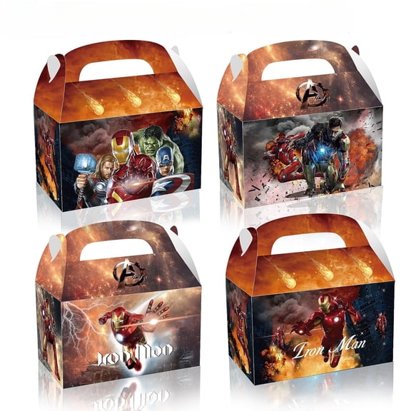 Iron Anime Man Party Favor Boxes - 12 Pcs Party Favor Candy Boxes for Anime Theme Birthday Party Supplies Decor,Birthday Game Party Kraft Paper Gift Bag Decorations