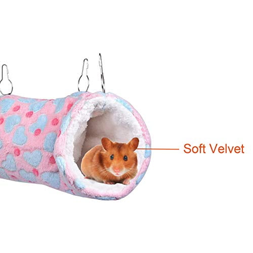 Petmolico Small Animals Hanging Tunnel Warm Plush Hammock Cage Accessories for Parrot Sugar Glider Ferret Squirrel Hamster Rat Hideout Playing Sleeping 