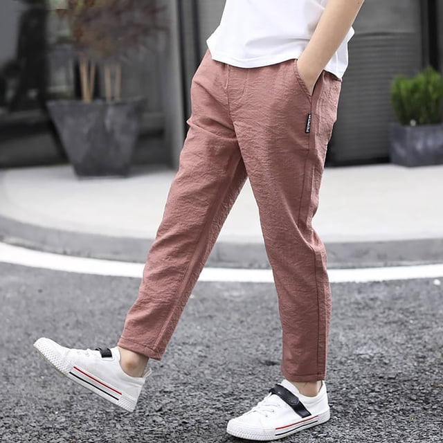 Drawstring Elastic Sweatpants Elastic Waist Pants Coffee Boys Baseball Pants Summer Fall Long Pants 4T Boy Clothes