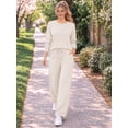 thumbnail image 3 of MOYIKO Two Piece Sets for Women Fall Travel Vacation Outfits Pleated Long Sleeve Lounge Sets Wide Leg Pants, 3 of 7
