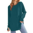 thumbnail image 2 of Fall Shirts for Women 2025 Solid Color Loose Fit Crewneck Mid Length Basic Shirt Blouse Long Sleeve Shirts for Women, 2 of 5