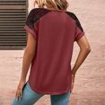 thumbnail image 4 of Gibobby Casual Playera de Manga Corta para Mujer Mujer Casual Color sólido Cuello redondo Manga corta Botón Encaje Camiseta Top(Rojo,XL), 4 of 5