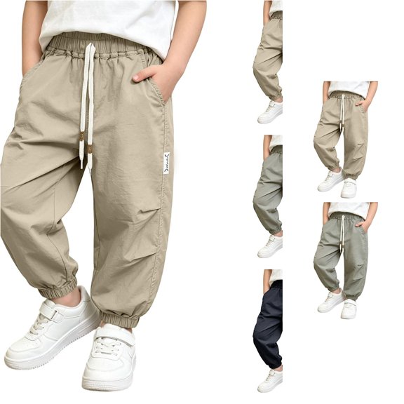 Weebloom Teen Boy Summer Pants Wide Leg Lightweight Toddlers Kids Breathable Outdoor Sports Trousers For Warm Weather Black 11-12 Years