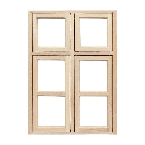 Ventana de madera tipo casa de muñecas en miniatura a escala 1:12 con 4 rejillas