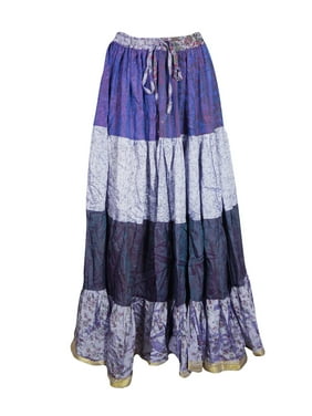 Mogul Women Maxi Skirt Vintage Printed Full Flared Gypsy Chic Summer Fashion Recycled Sari Beach LONG Skirts S/M