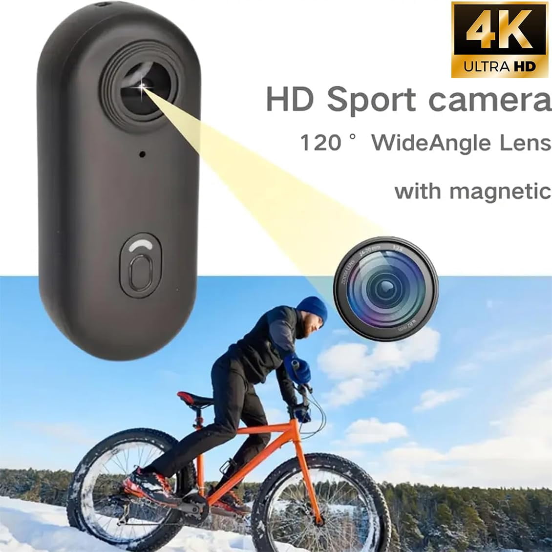 POV 4K Action Camera - Gelviva, Gelviva Thumb Body Camera 4k Portable, Treklon Pov Camera, Hands Free Waterproof Wearable Video Recorder, Helmet Mount, For Bike Cycling, Pet, Vlogging (White, 4K)