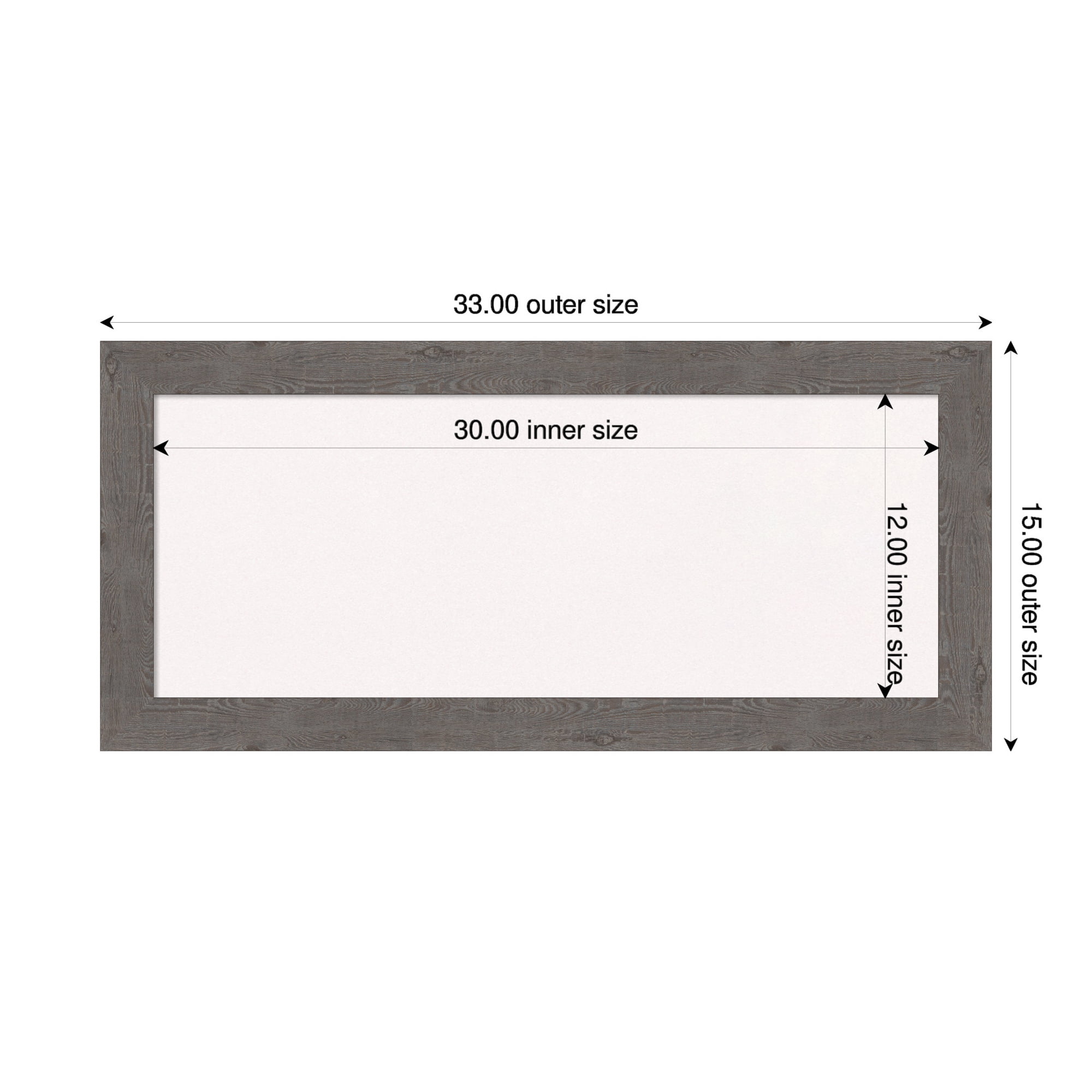 Amanti Art White Cork Board Framed Rustic Plank Grey Narrow Bulletin Board 33 in. x 15 in.