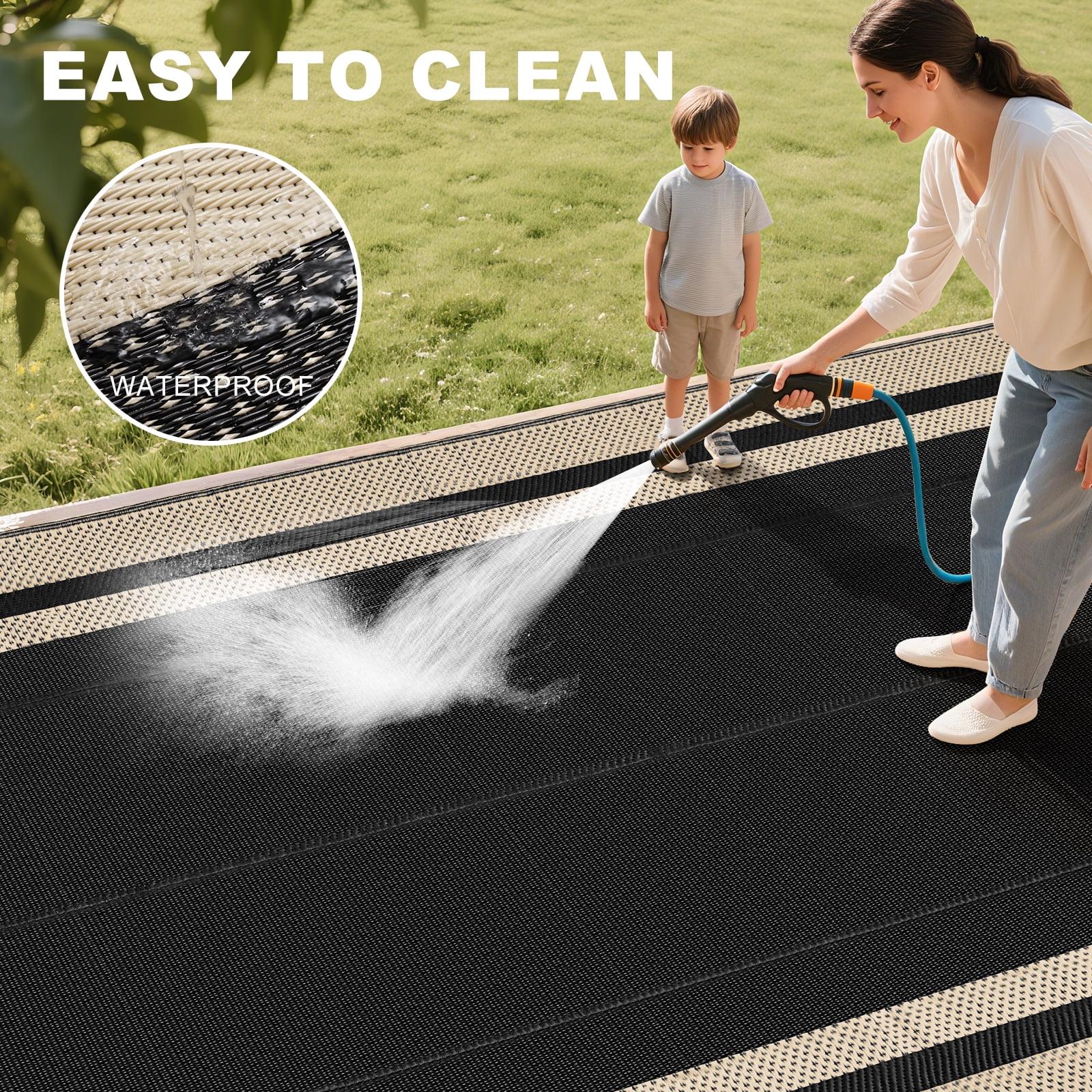 Outdoor Plastic Waterproof Rug 5'x 8' for Patio, Porch, Deck, Backyard, Balcony, Reversible