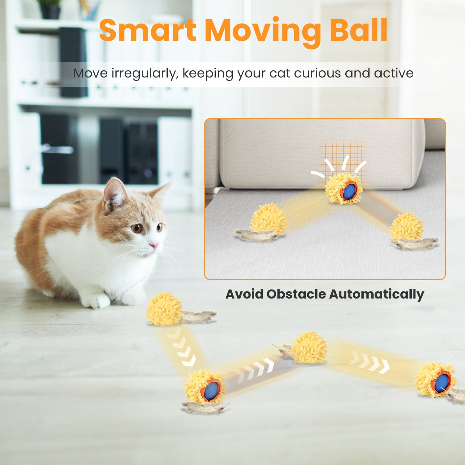 1Pc Rechargeable Fast Rolling Ball in Pouch Cat Toys, Indoor Motion Activated Interactive Catching Game