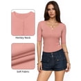 thumbnail image 4 of MOYIKO Womens Half Sleeve Summer Tops Henley Button Slim Fit Basic Casual T Shirts Fashion Clothing, 4 of 7