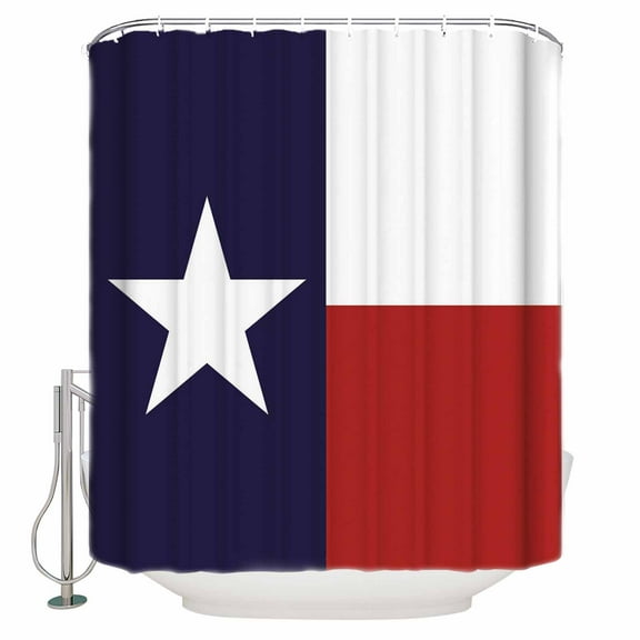 Texas Star Flag Shower Curtain, 66" x 72", Star and White Red Stripe Waterproof Bathroom Curtain Washable Shower Curtain Set with 12 Hooks