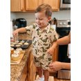 thumbnail image 4 of BemeyourBBs Toddler Baby Boy Summer Cotton Linen Clothes Cute Infant Boy Dinosaur Duck Outfit Print Button Down Turn Down Neck Short Sleeve Shirt and Shorts 2 Pcs Set, 4 of 9