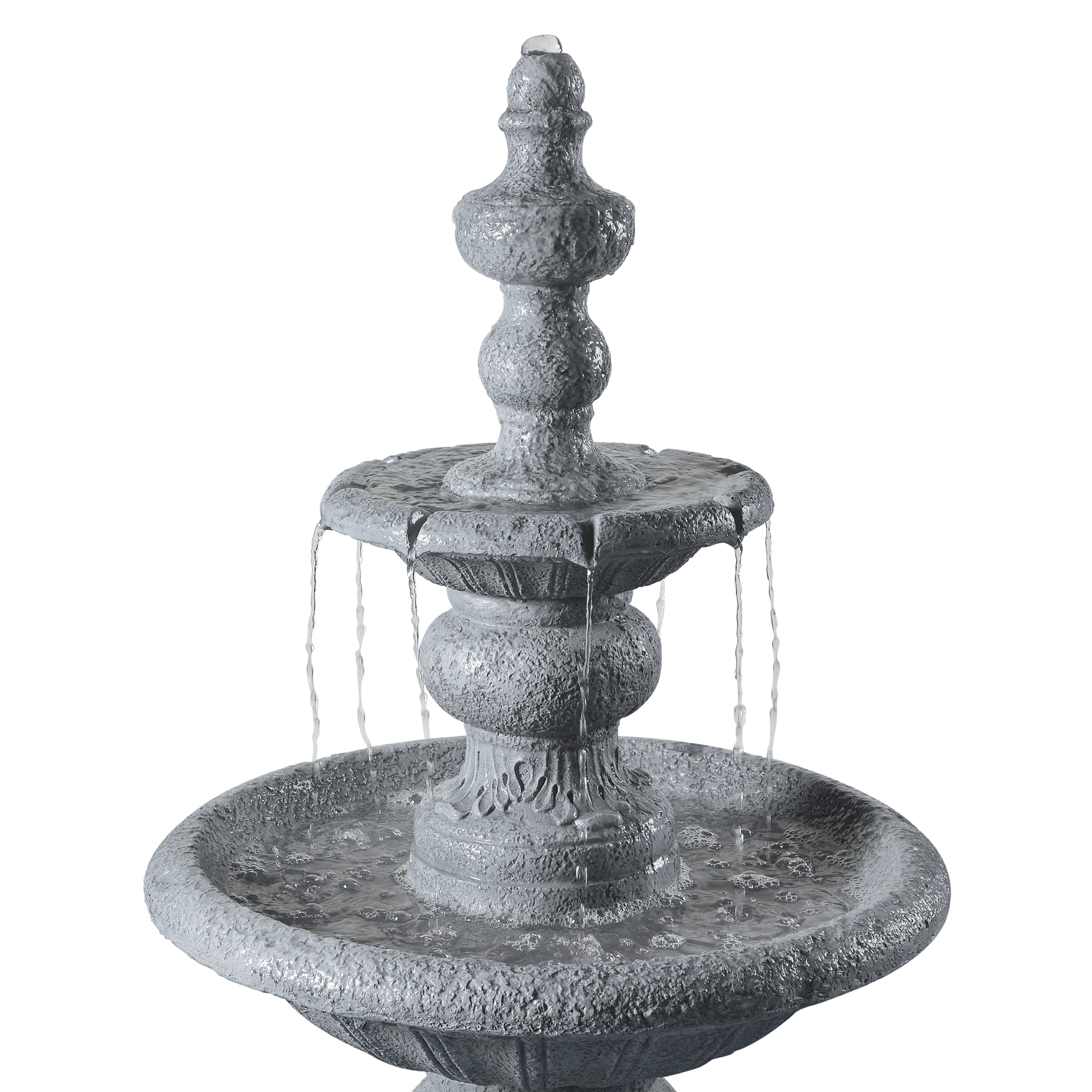Teamson Home 2-Tier Pedestal Outdoor Water Fountain, Shallow Basin with Adjustable Flow & Electric Pump, Gray