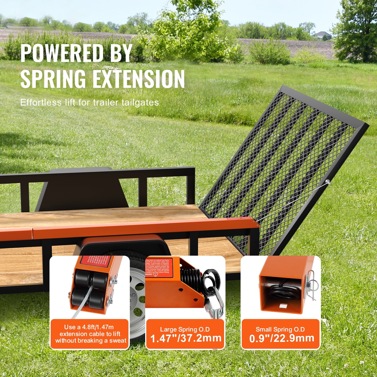 KFFKFF Tailgate Lifting Aid, Supports Up to 180 lbs, Fits Utility Trailers with Tailgates or Ramps, Adjustable for 10-24 Inch High Side Rails and 4-6 Ft Tall Gates/Ramps
