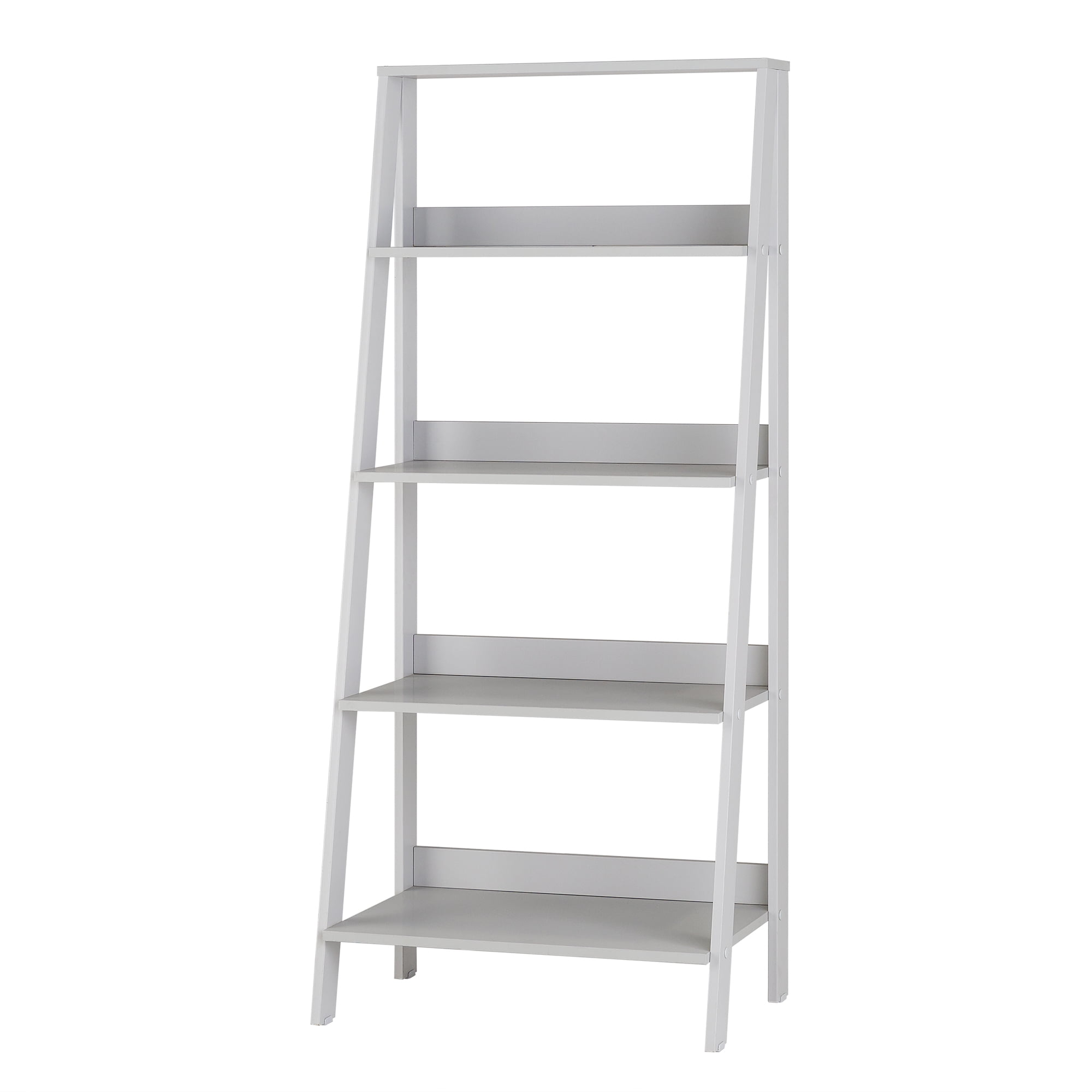 Walker Edison 4-Shelf Wood Leaning Ladder Bookshelf, Grey