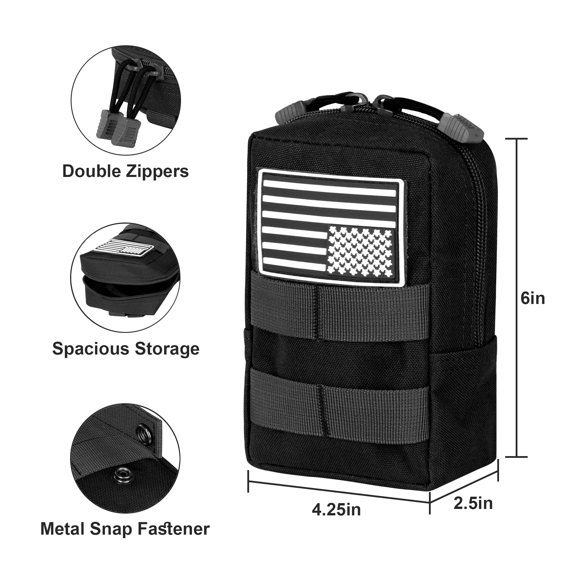 Bombrooster Tactical MOLLE Pouch Kit for Hiking & Camping - 3-in-1 EDC Bag with Phone Holder, Water Bottle Pouch, and First Aid Kit Bag for Outdoor, Duty, Survival Gear