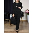 thumbnail image 4 of Women'S 2 Piece Outfits Suit Set Top Flared Pants Sets Business Pantsuits Black [In Stock] L, 4 of 7
