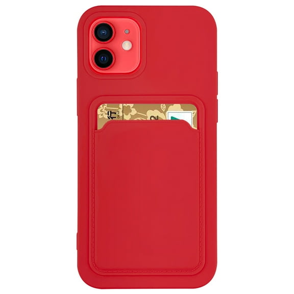 Silicone Card Holder Protection Case For iPhone 14 Pro in Red