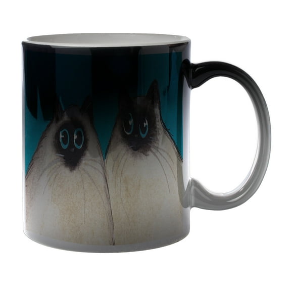 KuzmarK Black Heat Morph Color Changing Coffee Cup Mug 11 Ounce - Silly Himalayan Kitties Abstract Cat Art by Denise Every