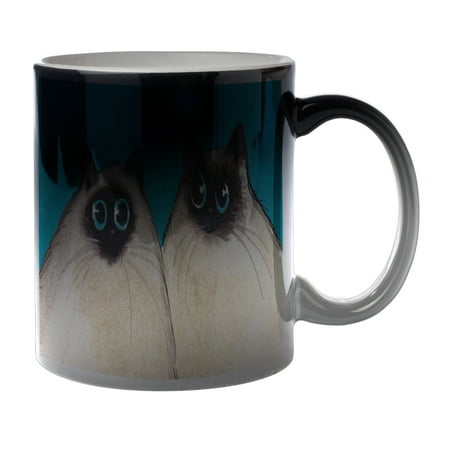 

KuzmarK Black Heat Morph Color Changing Coffee Cup Mug 11 Ounce - Silly Himalayan Kitties Abstract Cat Art by Denise Every