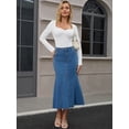 thumbnail image 3 of DARING DIVA Women's Fishtail Jean Stretchy Midi Denim Skirts Large Blue, 3 of 7
