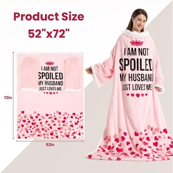 Wearable Heated Blanket for Women,  Christmas Birthday Gift for Wife, Electric Throw Blanket with Sleeves, Foot Pocket, Heated Robe for Mom, 3 Heat-Level & Timer, ETL Safe, Spoiled Wife, Pink