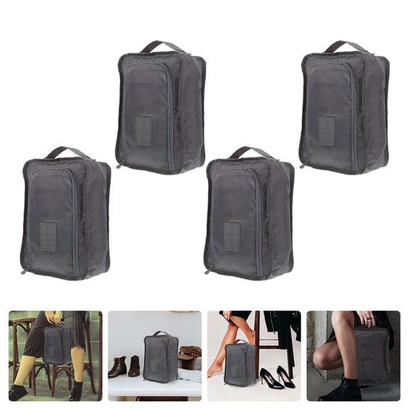 WRITWAA 4-Pack Travel Shoe Bags Grey Lightweight Foldable Shoe Organizers with Zipper Closure Polyester