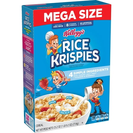 Kellogg's Rice Krispies Breakfast Cereal, 8 Vitamins and Minerals, Mega Size, 25.2 oz