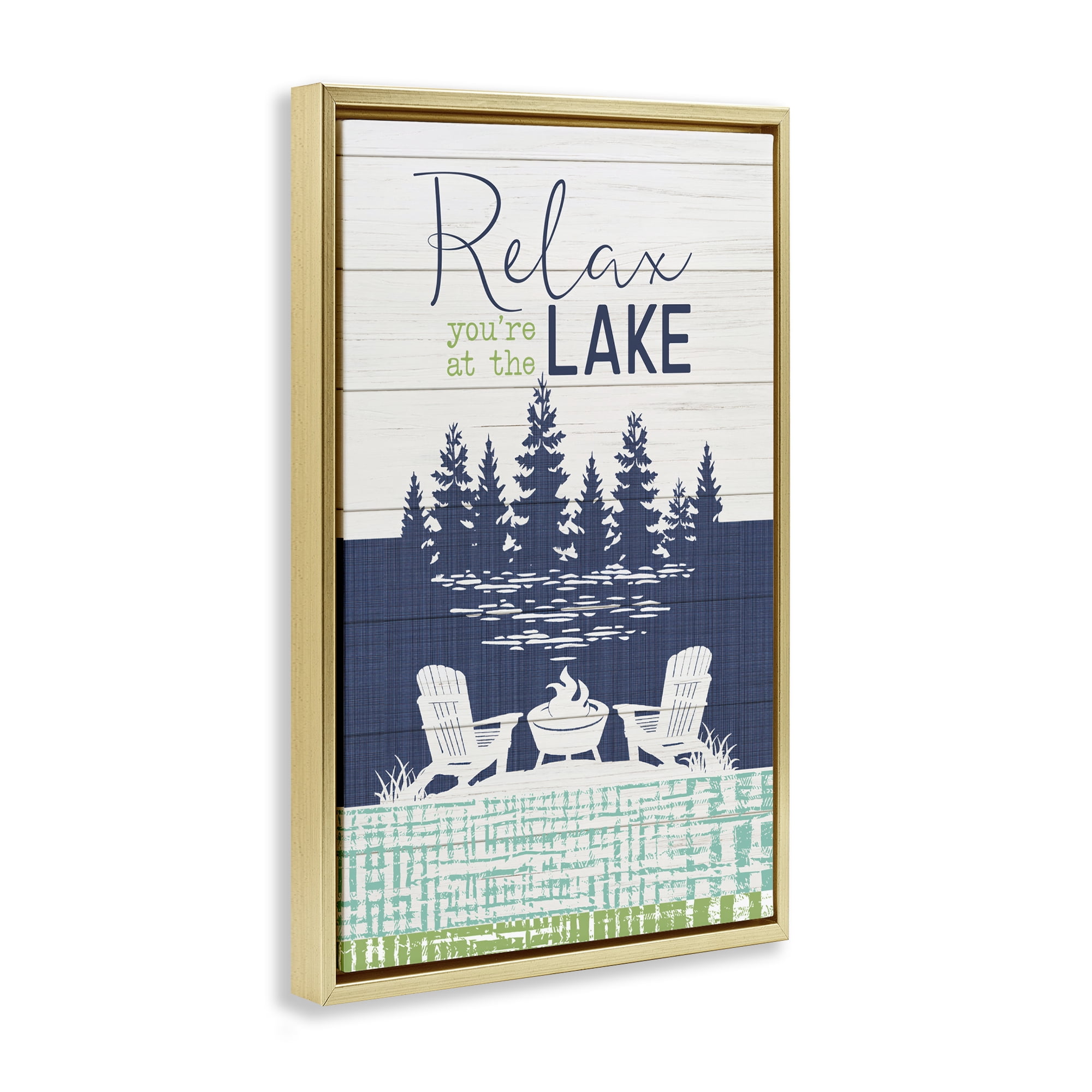 Stupell Industries Relax at Lake Rustic View Nautical & Beach Painting Gold Floater Framed Canvas Art Print Wall Art, 17 x 25