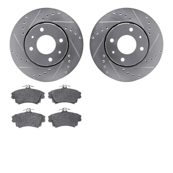 Dynamic Friction Company Front Brake Rotors-Drilled and Slotted-Silver with 5000 Advanced Brake Pads 7502-27026