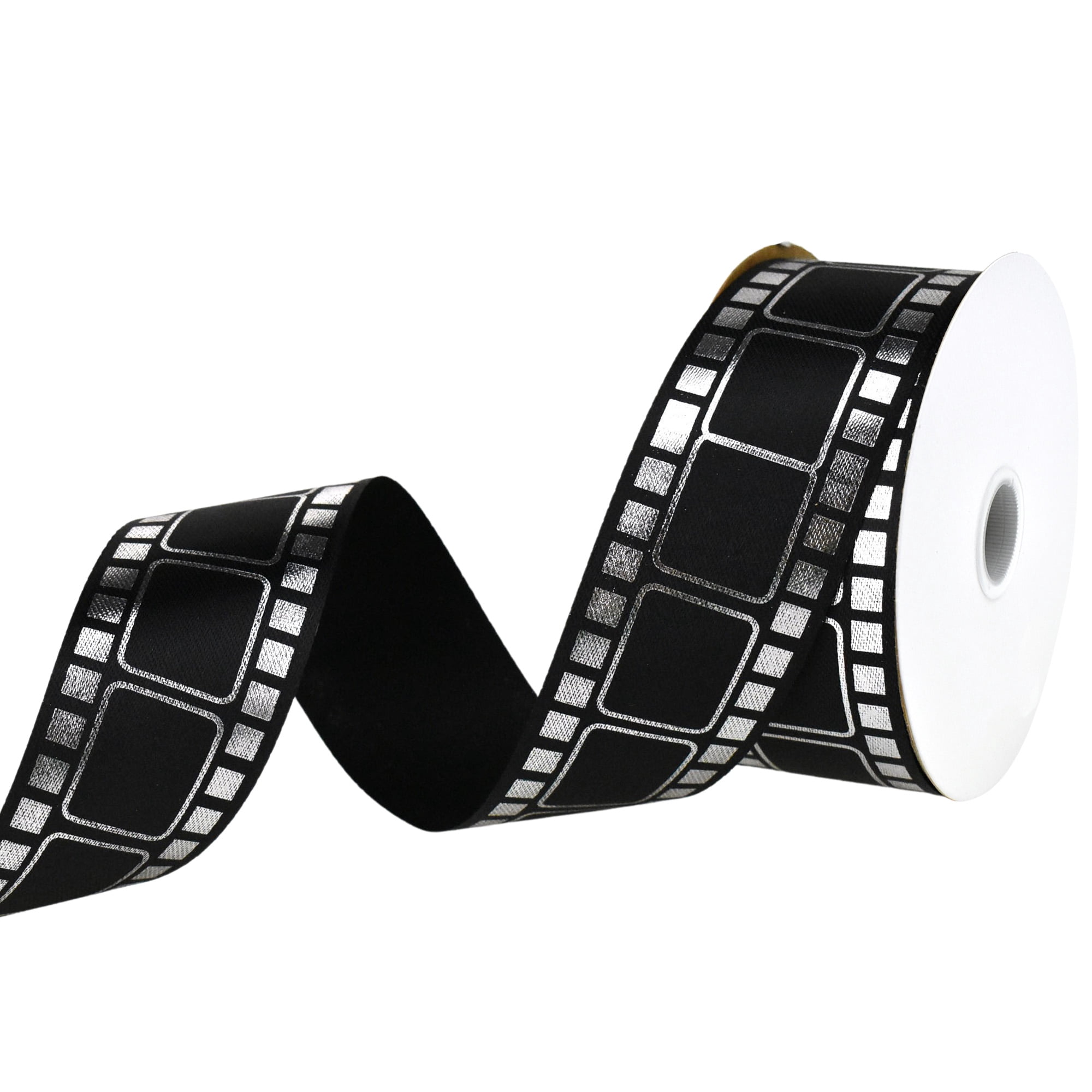 Homeford Movie Film Strip Themed Ribbon, 1-3/8-inch, 25-yard, Black/Silver