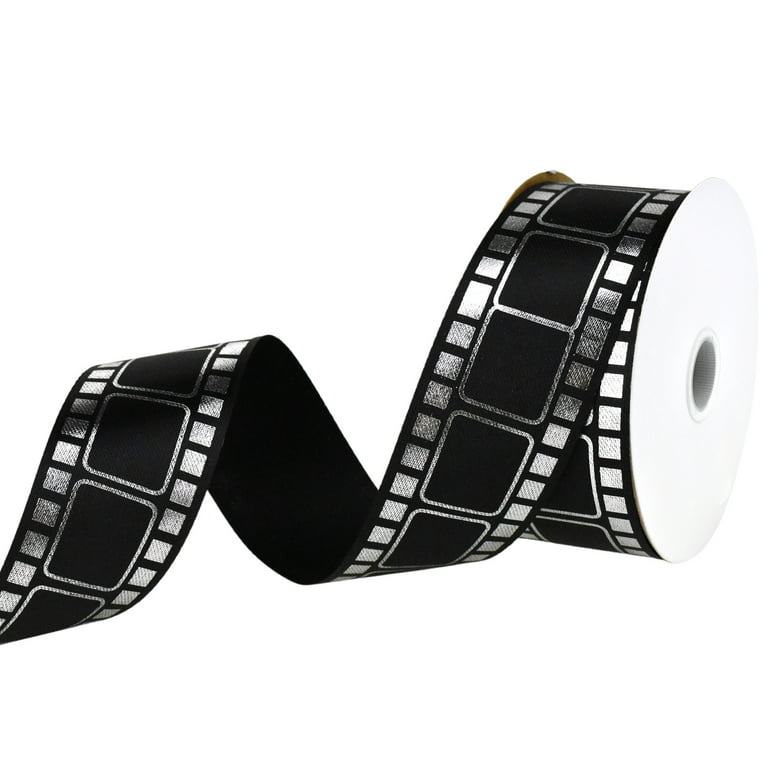 Homeford Movie Film Strip Themed Ribbon, 1-3/8-Inch, 25-yard, Black/Silver