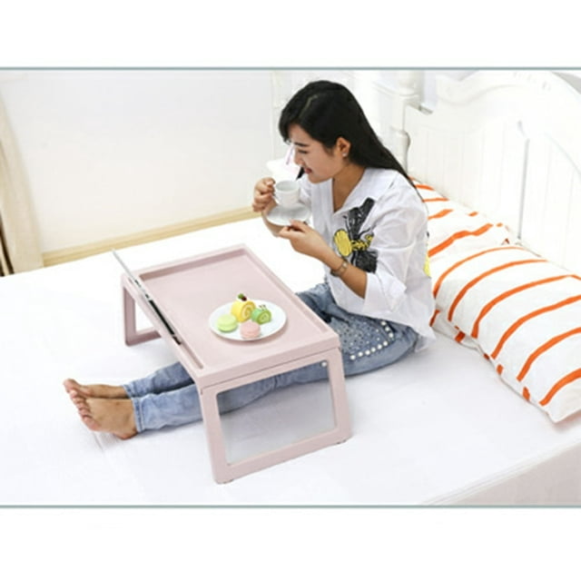HLONKFoldable Bed Table Folding Breakfast Bed Desk Table Computer Laptop Holder for Home Bedroom(Pink)