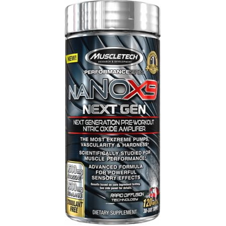 Orange Nitric Oxide - MuscleTech NANOx9 Next Gen, Pre Workout + Nitric Oxide Booster, 120 Ct