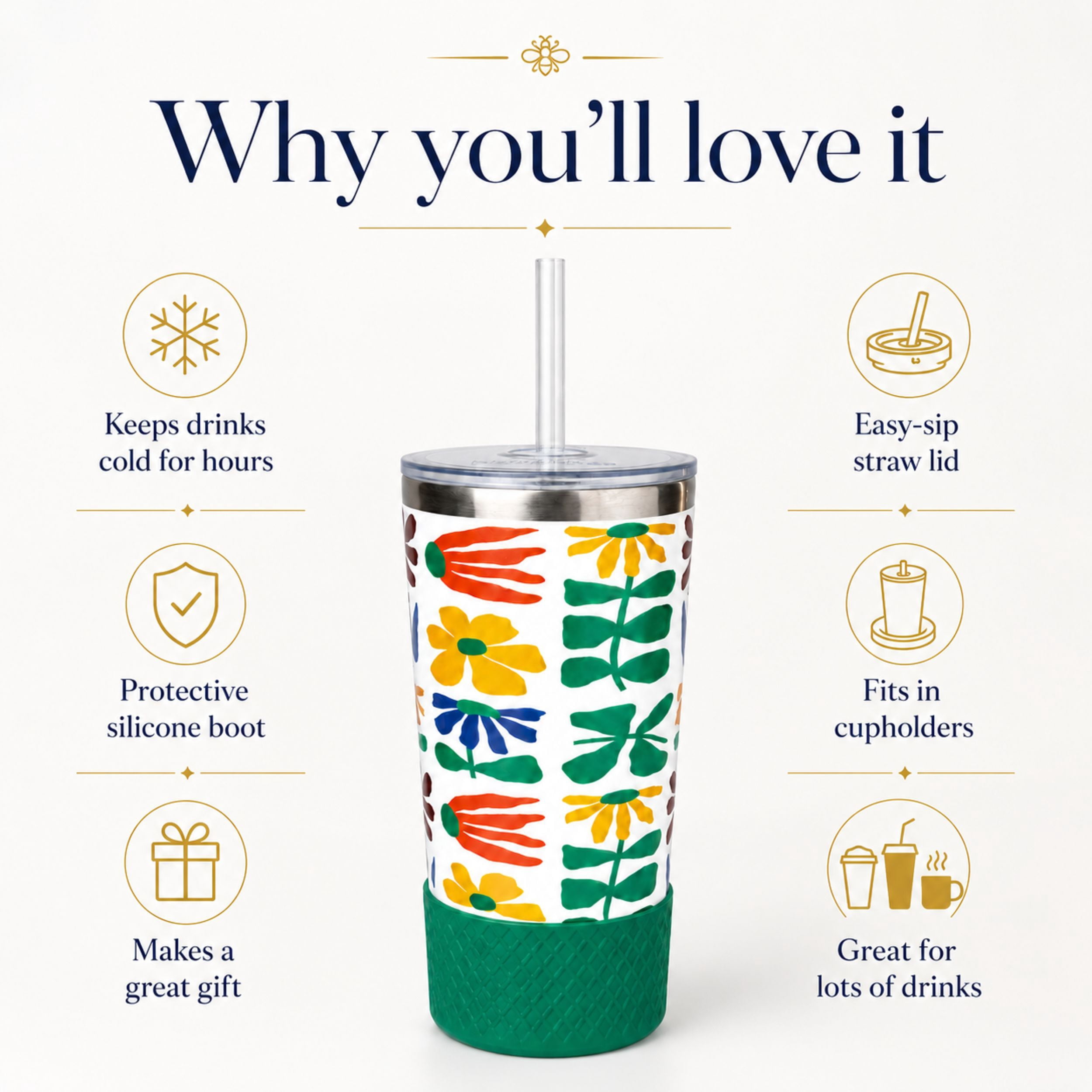 Biddlebee 20oz Insulated Stainless Steel Tumbler with Straw and Silicone Boot, Faith